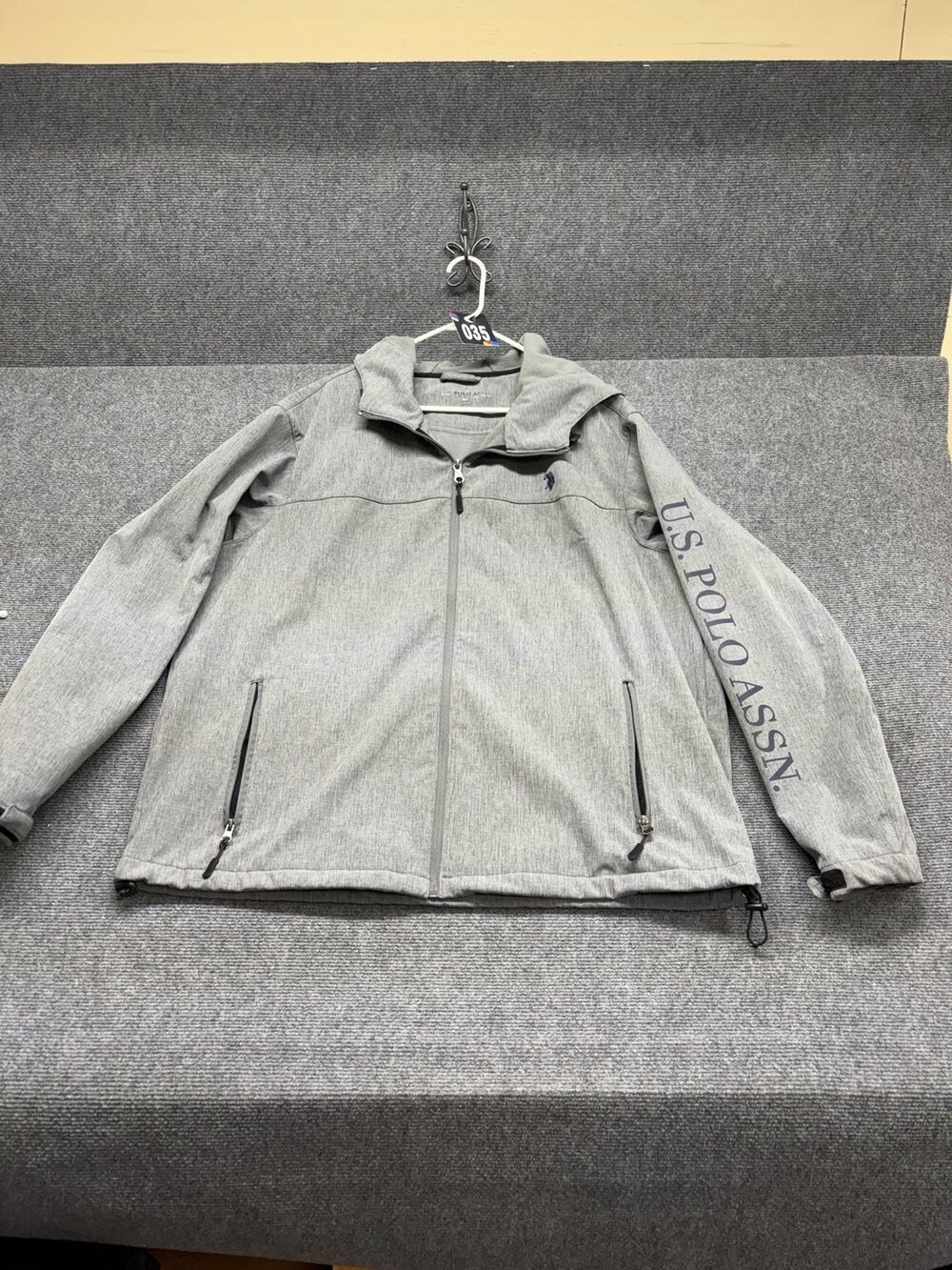 US Polo Assn Hooded Jacket Men’s Size 3XL Gray Long Sleeve Full Zip Blue Pony